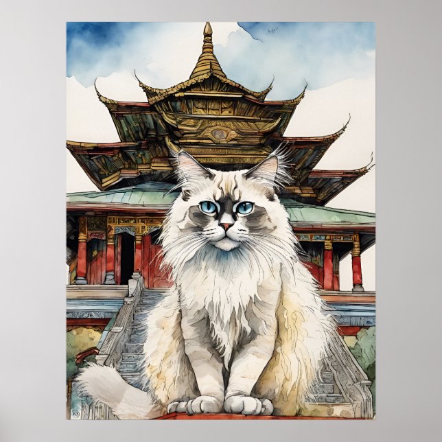 Birman Cat - Cat Art Impressão (Frente)