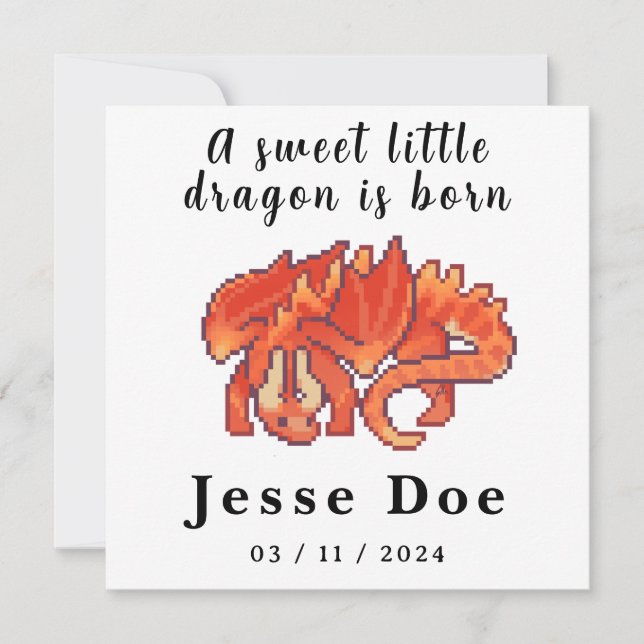 Birth Boy Card Cute Dragon pixel art (Frente)