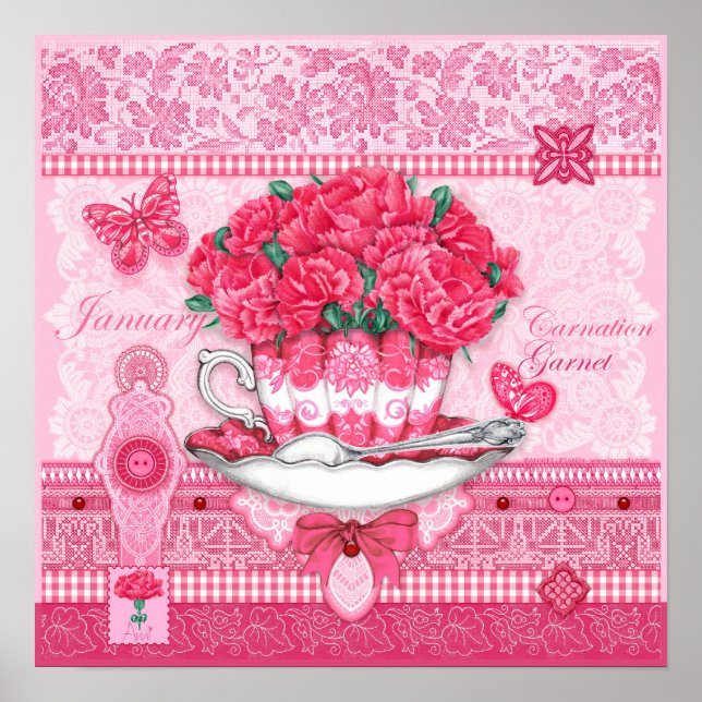 Birth Flower e Gem Janeiro Teacup Poster (Frente)