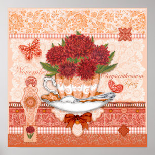 Birth Flower e Gem Novembro Teacup Poster