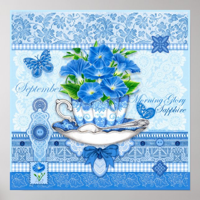 Birth Flower e Gem, setembro, Teacup Poster (Frente)