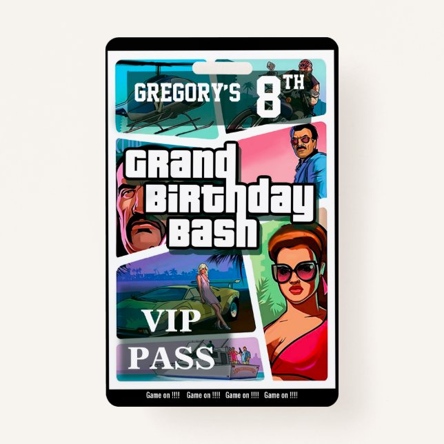 Birthday Bash - crachá de convite personalizável (Frente)