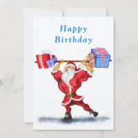 Birthday Card Bodybuilder Santa with Gifts
