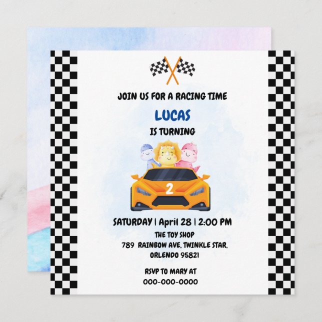 Birthday Dinosaur, corrida de carros, garotinho ve (Frente/Verso)