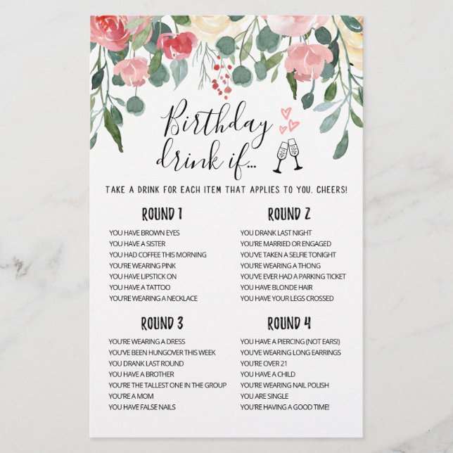 Birthday DRINK IF jogo de Festa de aniversário edi (Frente)