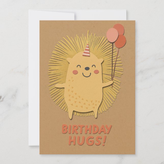 Birthday Hugs Hedgehog Card (Frente)