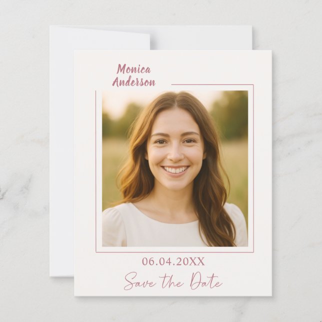 Birthday ivory rose gold photo Save the Date card (Frente)