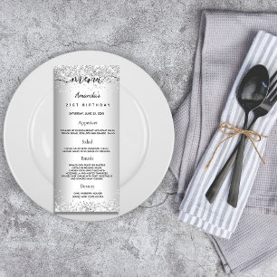 Birthday Menu prateado confetti elegante
