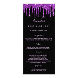 Birthday Menu preto Foto roxa com brilho