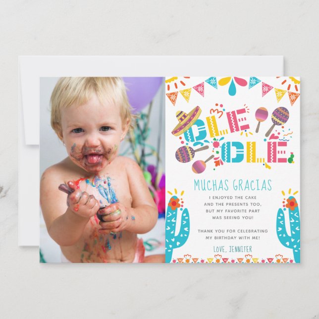 Birthday Muchas Gracias Fiesta Cartões de agradeci (Frente)