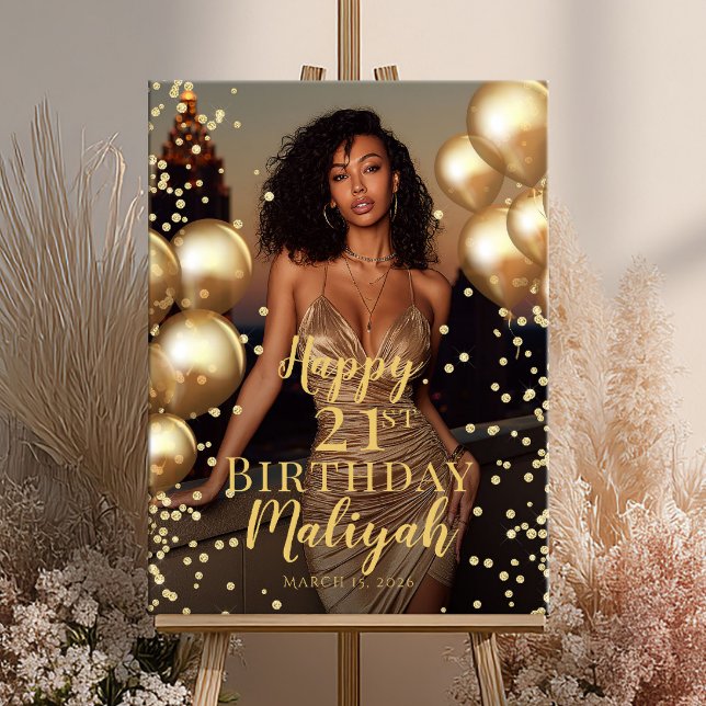 Birthday party photo gold font welcome poster (Criador carregado)