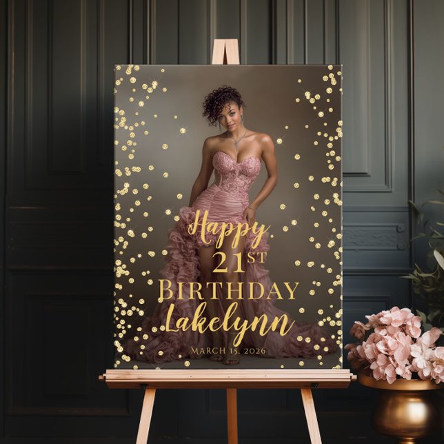 Birthday party photo gold font welcome poster (Criador carregado)