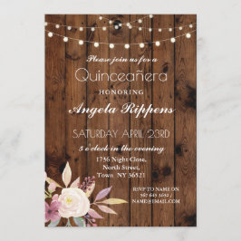 Birthday Rustic Wood Quinceanera Flower Convite 15
