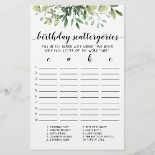 Birthday Scattergories editable
