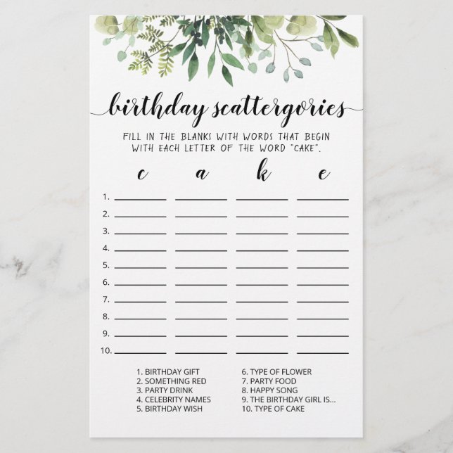 Birthday Scattergories editable (Frente)