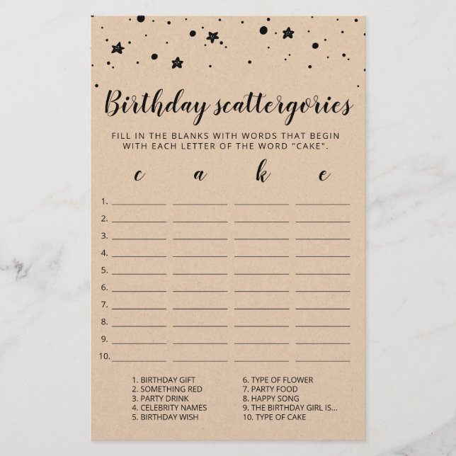 Birthday Scattergories editable (Frente)