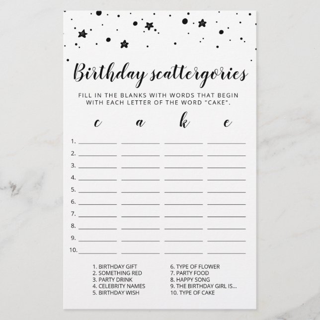 Birthday Scattergories editable (Frente)