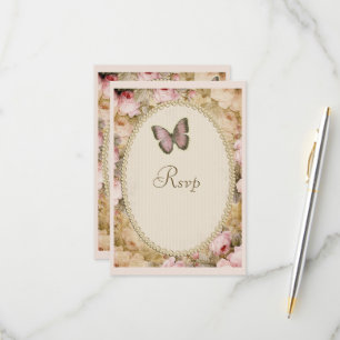 Birthday Vintage Rosa Butterfly, Music Notes RSVP