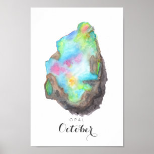 Birthstone de outubro - Opal Watercolor POSTER