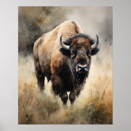 Bison Woodland Animal Art Impressão