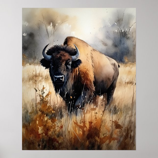 Bison Woodland Animal Art Impressão (Frente)
