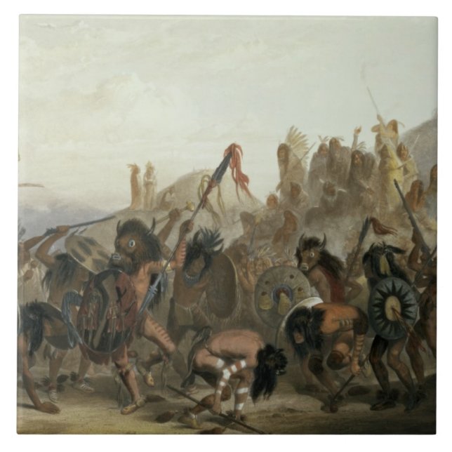 Bisonte-Dança dos indianos de Mandan na frente do (Frente)