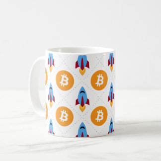 Bitcoin para a cripto de caneca de café com foguet