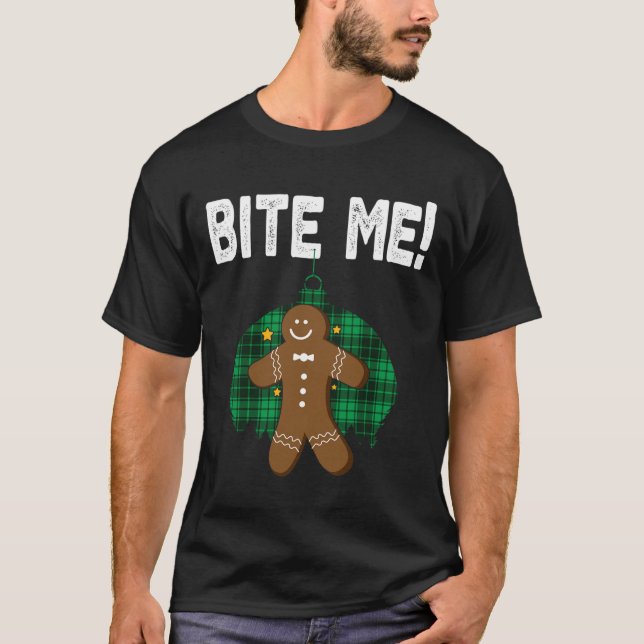 Bite-Me Camisa Engraçado Pão de Natal Custa Homem (Frente)