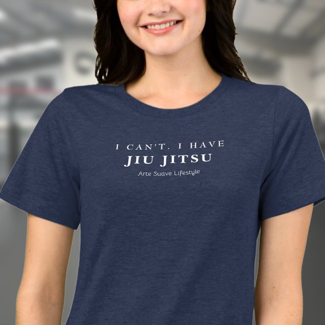 BJJ, não posso ter Jiu Jitsu Arte Suave (Navy blue BJJ Tshirt on female model on a gym.)