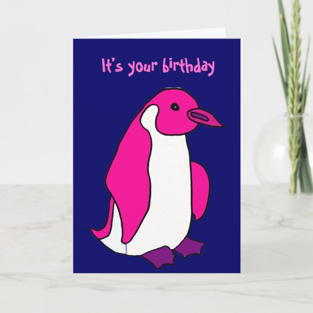 BL - Cartão de Aniversário Pinguim Rosa (Frente)