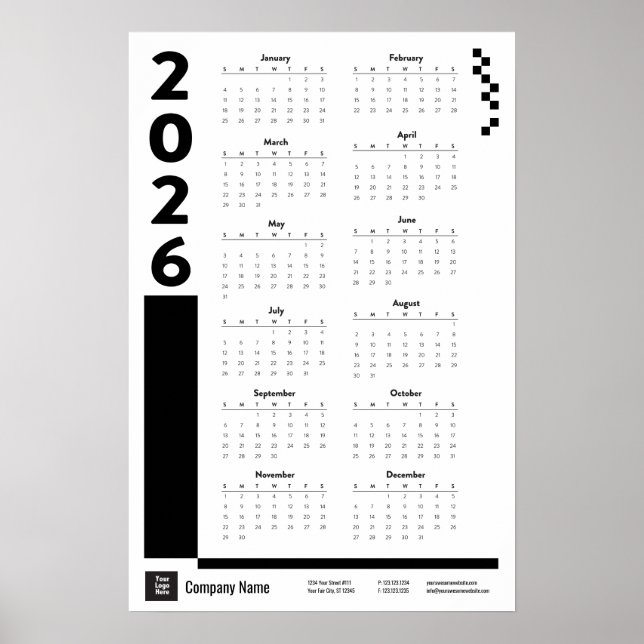 Black 2026 Corporate Wall Calendar Poster (Frente)