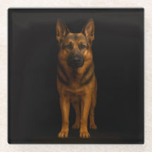 Black 4 Luxe Glass coaster, German Shepherd Dog