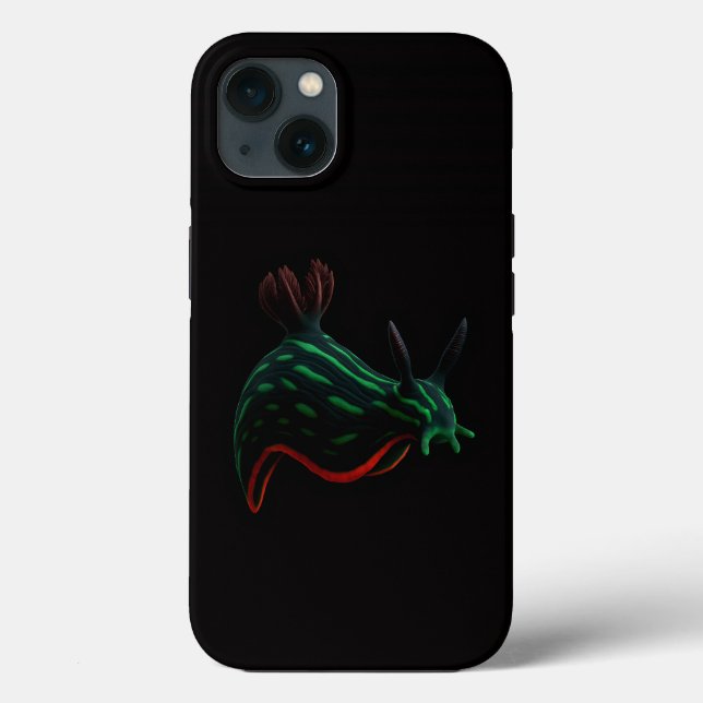 Black 4 Luxe iPhone 13 Case, Neon Green Sea Slug (Verso)