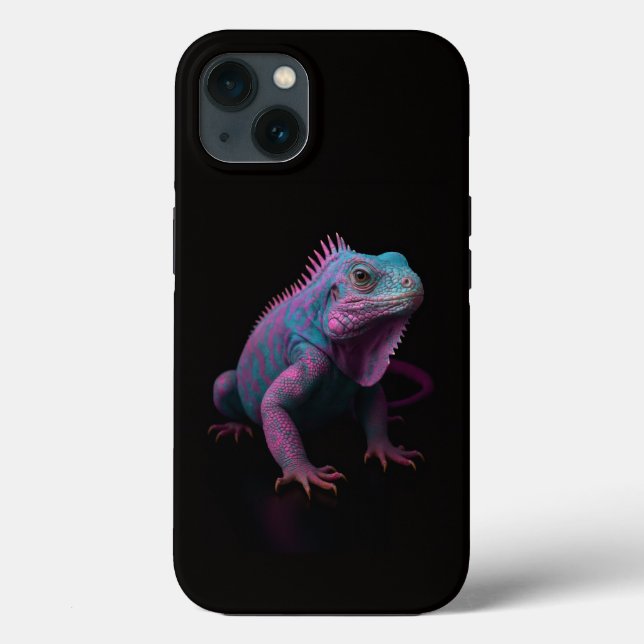 Black 4 Luxe iPhone 13 Case, Pink Tropical Iguana (Verso)
