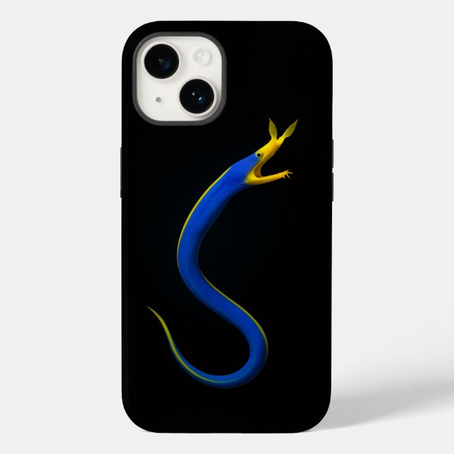 Black 4 Luxe iPhone 14 Case-Mate, Enguia Azul Fita (Verso)