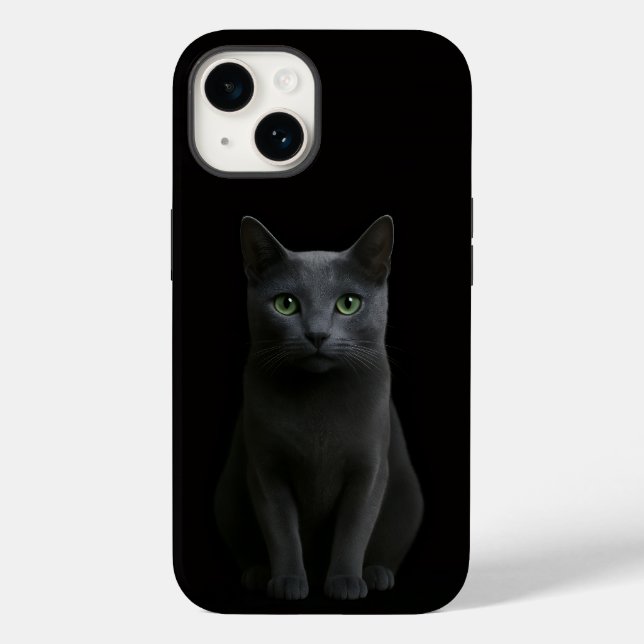 Black 4 Luxe iPhone 14 Case-Mate, Russian Blue Cat (Verso)