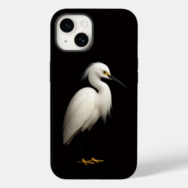 Black 4 Luxe iPhone 14 Case-Mate, Snowy Egret (Verso)