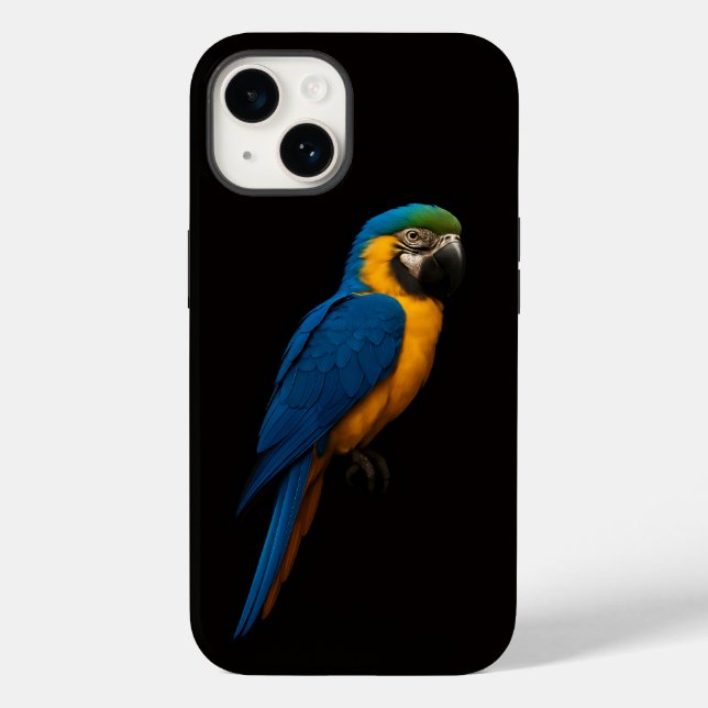 Black 4 Luxe iPhone 14 Mate, Blue Yellow Macaw (Verso)
