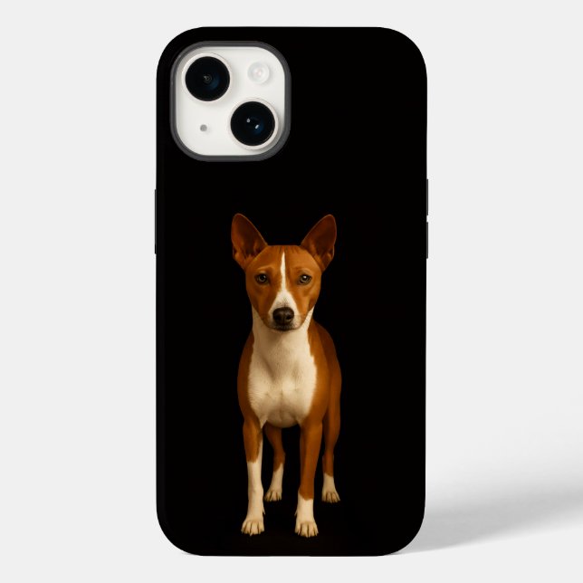 Black 4 Luxe iPhone 14 Mate, Classy Basenji Dog (Verso)