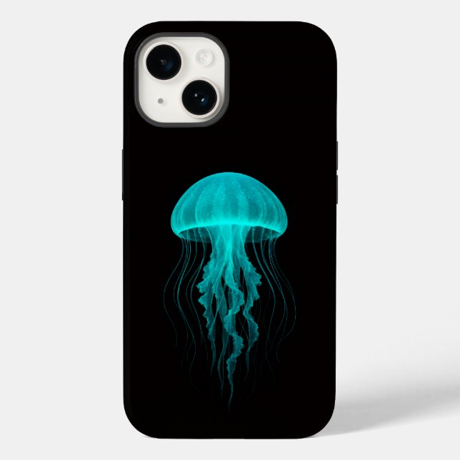 Black 4 Luxe iPhone 14 Mate, Neon Green Jellyfish (Verso)