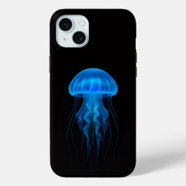 Black 4 Luxe iPhone 15 Plus, Neon Blue Jellyfish