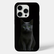 Black 4 Luxe iPhone 15 Pro Mate, Russian Blue Cat
