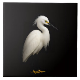 Black 4 Luxe Tile with Elegant Snowy Egret