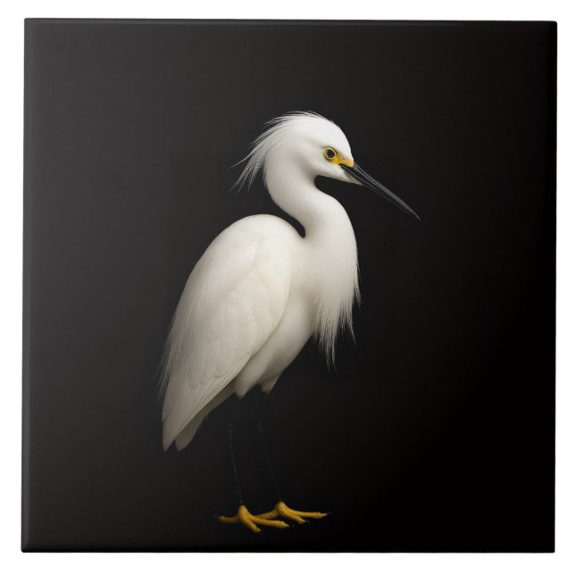 Black 4 Luxe Tile with Elegant Snowy Egret (Frente)