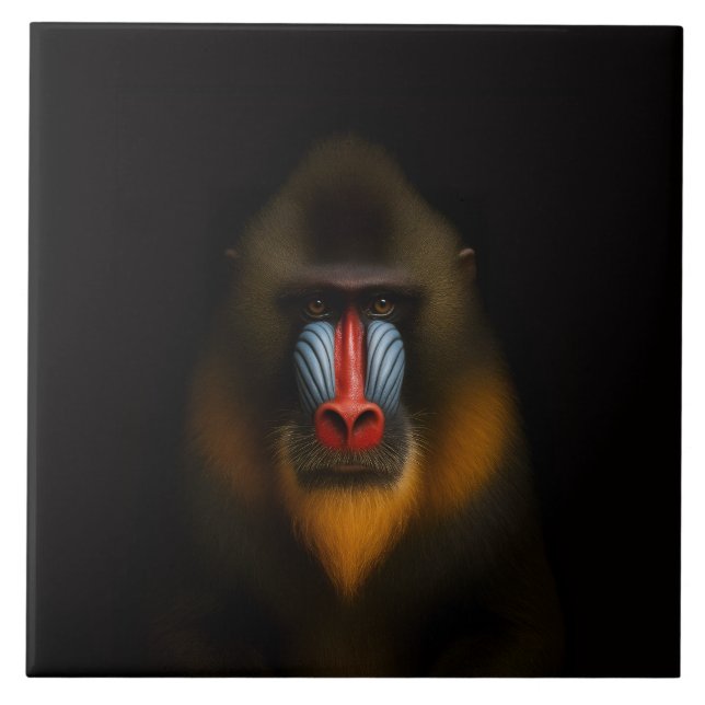 Black 4 Luxe Tile with Exotic Mandrill Monkey (Frente)