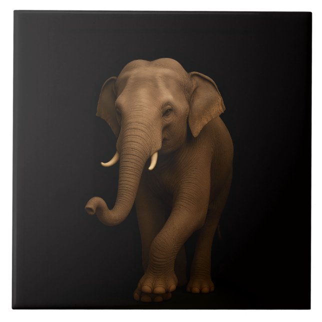 Black 4 Luxe Tile with Gentle Indian Elephant (Frente)