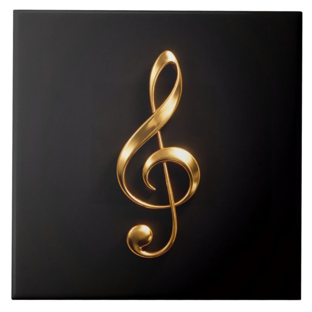 Black 4 Luxe Tile with Golden Treble Clef (Frente)