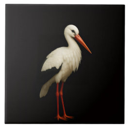 Black 4 Luxe Tile with Graceful White Stork