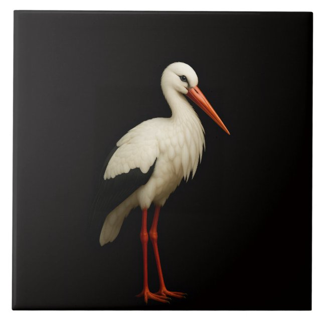 Black 4 Luxe Tile with Graceful White Stork (Frente)