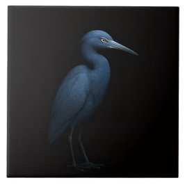 Black 4 Luxe Tile with Little Blue Heron